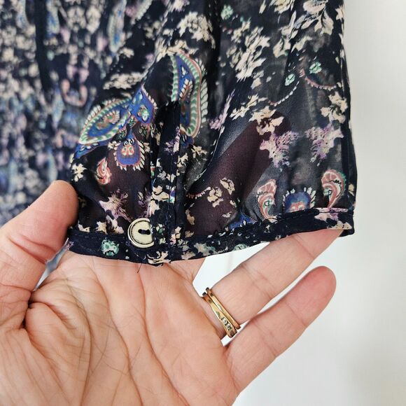 Papermoon Dressy Blouse  for  Stitch Fix Navy Paisley Sheer Long Sleeve, Med - Picture 8 of 9